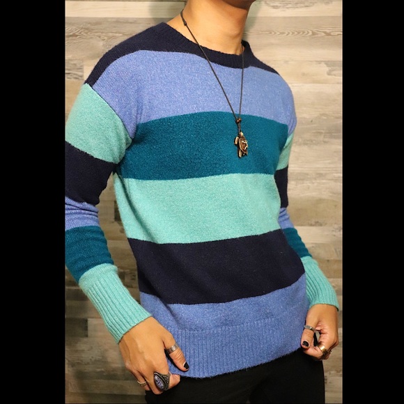 Adult Small Blue Striped Sweater - Picture 1 of 3